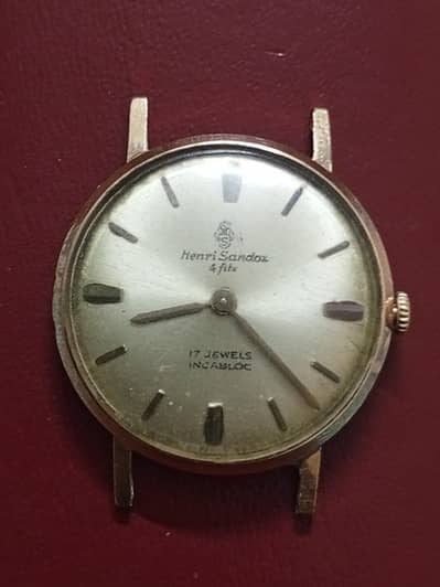 ORIGINAL VINTAGE HENRY SANDOX GOLD PLATED 17 JEWLS winding watch