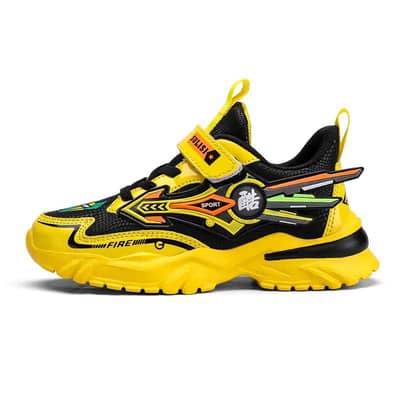 Student Running Shoes Double Network – Size 27 to 37 yellow and black