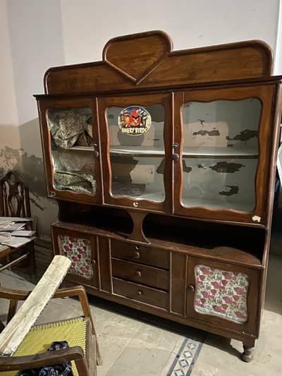 Wooden crockery showcase with Glass- Excellent Condition