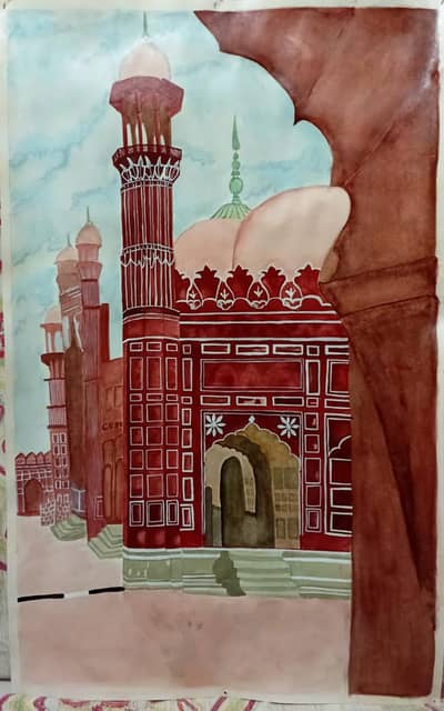 Hand Painted Watercolour Badshahi mosque