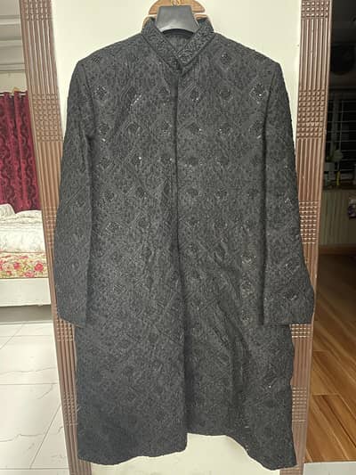 Groom's Black embroidered fancy Sherwani & valima 3pc pant coat dress