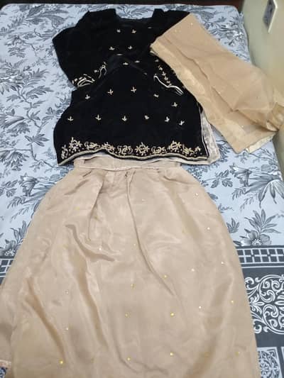 wedding dress in black and skin colour handmade embroidery