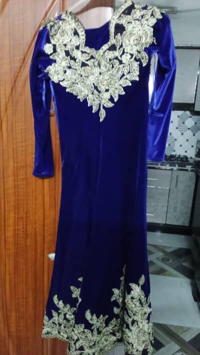 Blue maxi with heavy embroidered Daman front