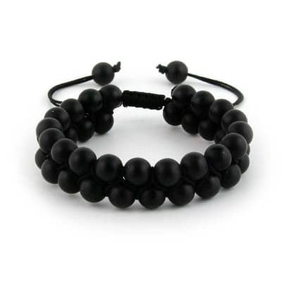 Black Onyx & Black Matte Beads Double Line Bracelet