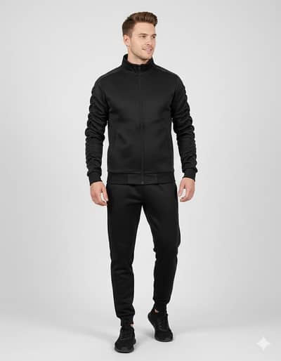 2 PCs Men's Fleece Plain Zipper Track Suit