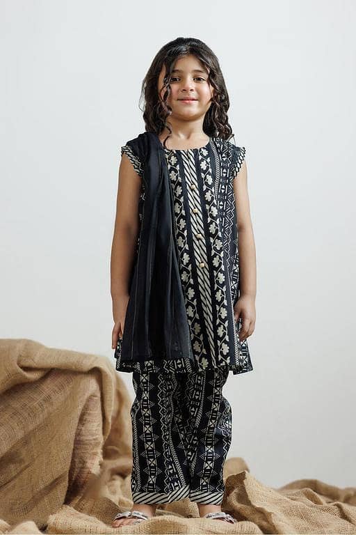 KAD-03162 | Black & Fawn | Casual 3 Piece Suit | Cotton Lawn Printed