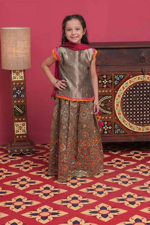 KDD-02058 | Beige & Multicolor | Formal 3 Piece Suit| Banarsi Organza Tissue