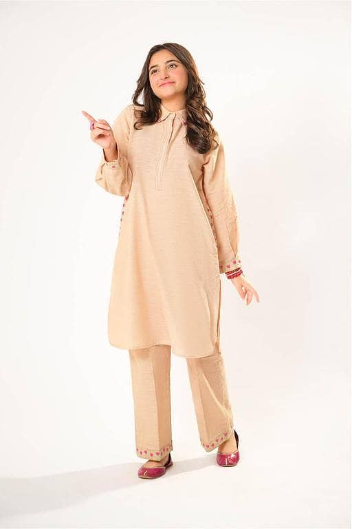 Girls winter clothes | Fawn | Casual 2 Piece Suit  | Cotton Khaddar Dyed | GAC-03180