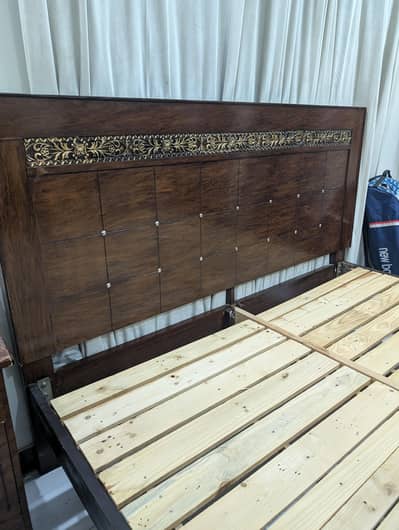 Wooden Double Bed with Side Tables