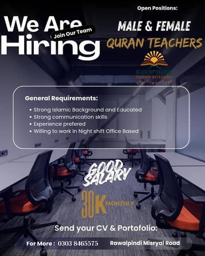 Hiring Quran teachers Male and female