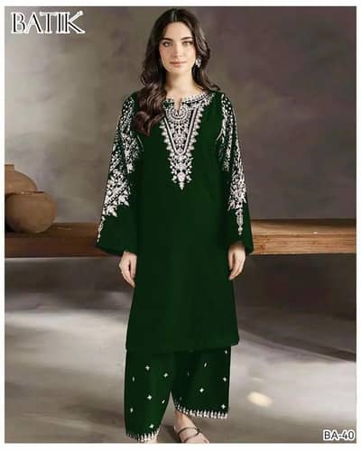 Women unstitched Embroidered  suit 2 pics