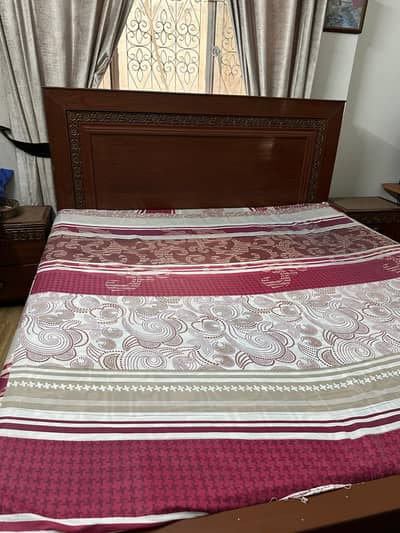 WOODEN BED with SIDE TABLES and COOL GEL MATRESS