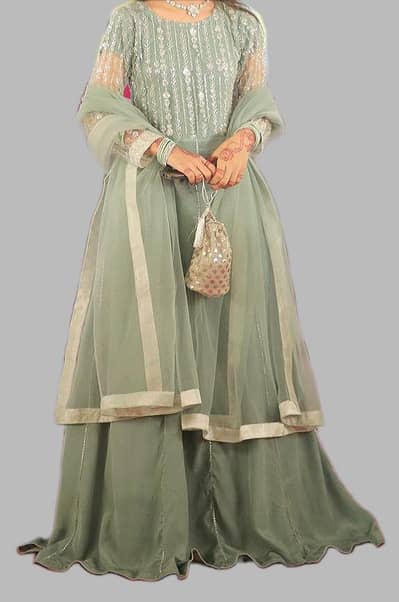 Elegant blue dress for wedding, party wear with silver work