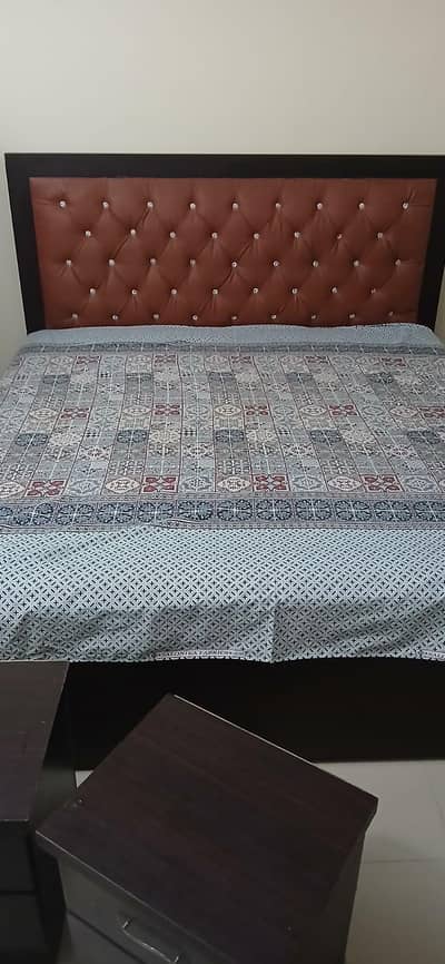 Bed with mattress side tables and study table