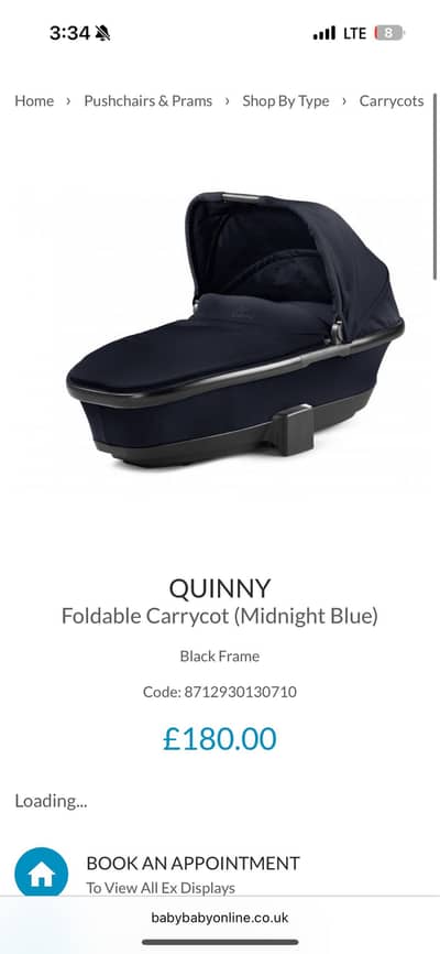 Quinny foldable Carry Cot - Imported. Hardly Used