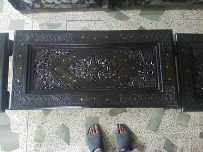 Rosewood / Shisham Center Table Black with Brass Inlay