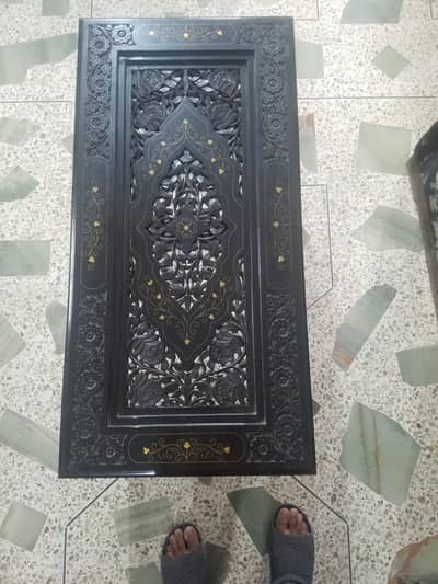 Rosewood / Shisham Center Table Black with Brass Inlay