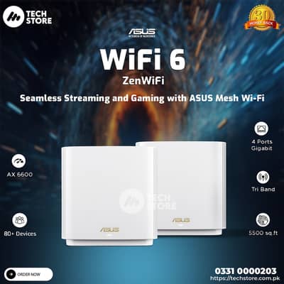 ASUS ZenWiFi (XT8) AX6600 Tri-Band Mesh WiFi pack of 2 (Renewed)