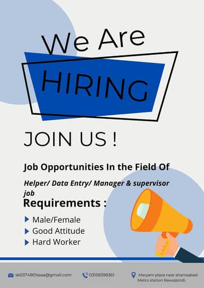 We provide all type of staff and jobs like,Maid-Cook-Driver-Office Boy