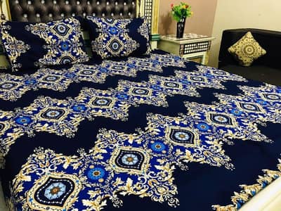 3 PCs cotton printed double bedsheet