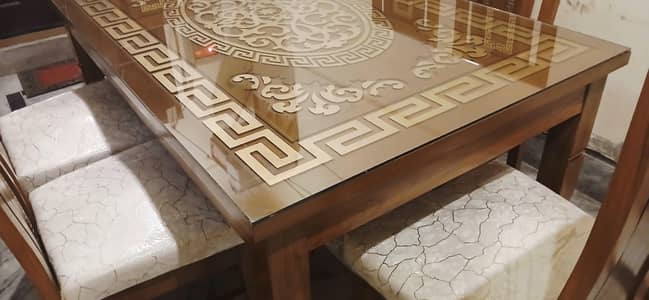 Pure Wood Brand New Glass Dining Table with Six Chairs