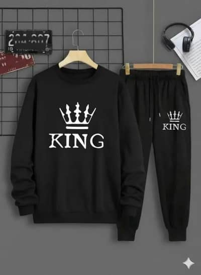 2 Pcs Men's Polyester Fleece Printed Track Suit