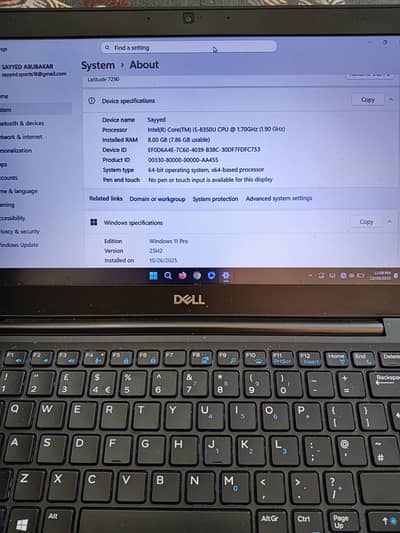 7290 latitude Corei5 8th Gen, 8GB Ram