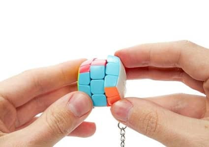 3 by 3 mini rubiks cube ( round shape)  with kettle chain and box