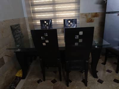 Dining Table | 6 Seater Dining Table | Glass Top | Poshish Chairs