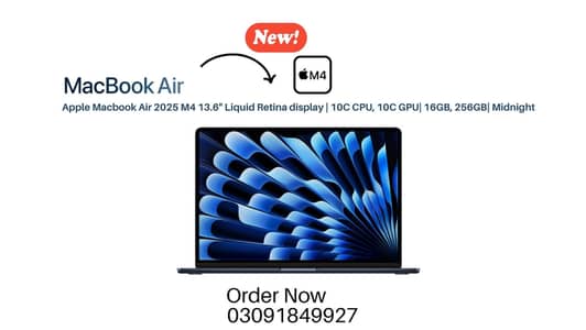 Macbook Air | M4 15" | 16GB 256GB | 16GB 512GB Midnight, Sky Blue