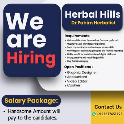 Hiring Staff for Company – Graphic Designer, Accountant, Video Editor.