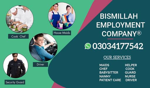 House maids , Helper , Baby Sitter , Chef , Cook, Patient Care ,Nurse