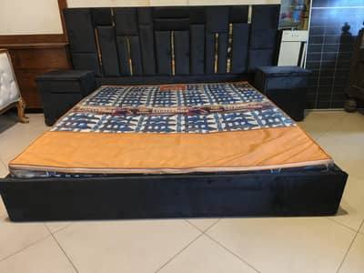low profile bed black with two side tables