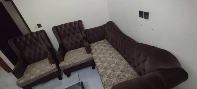 5 Seater Sofa Set – Beige & Brown | Used | Good Condition