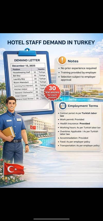 Work visa in Turkey | Hotel Jobs in turkey