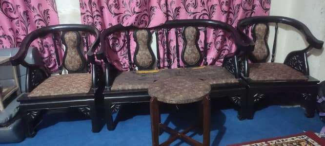 wood sofa for home  one 2 seater one 3 seater ,two chiars ad one table