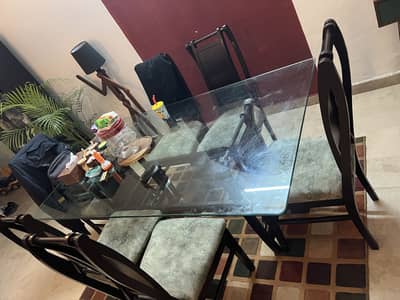 6 Chairs & Glass Dining Table