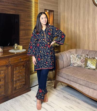 2 Pcs Women's Stitched cotton silk Embroidered Suit new