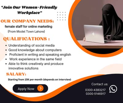 Needs female staff for online marketing