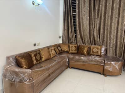 BRAND NEW ZERO METER L SHAPED SOFA, BROWN COLOR