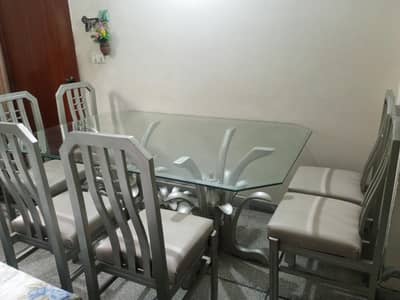 6 Chair Glass dinning table Set