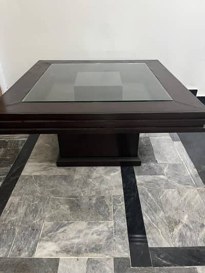 Premium Solid Sheesham Wood Glass Top Table – 4x4 ft
