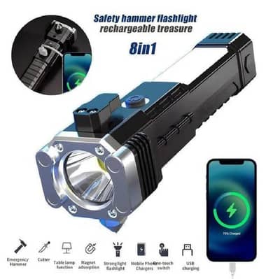 8 in 1 Multifunctional LED Flashlight-Portable &Rechargeable