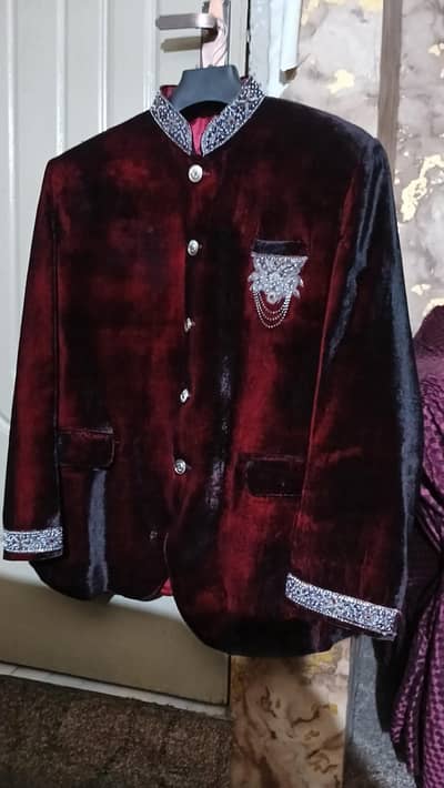 Mahroon Velvet Groom Coat with Khusa
