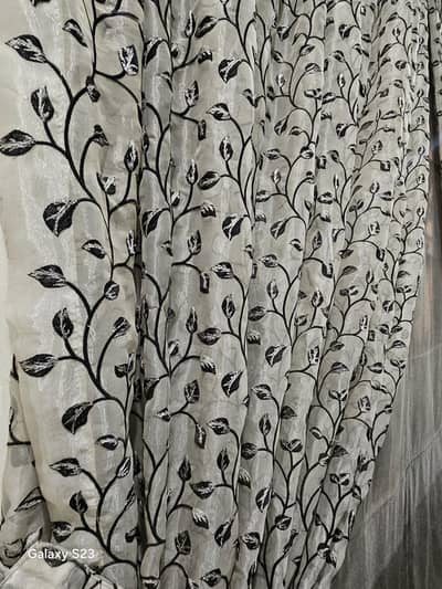Drawing Room Curtains And Parda for Home, Grey Colour , Net Embroidery