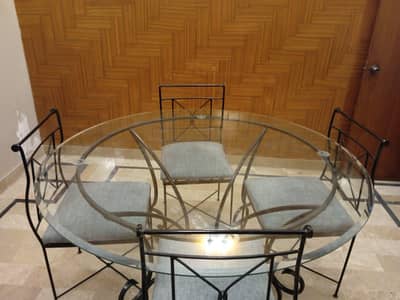 Heavy Solid Iron Rod Dining Table Set with Glass Top – 4 Seater