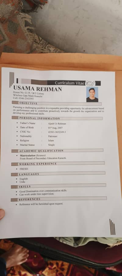 Job required Contact:03462543593