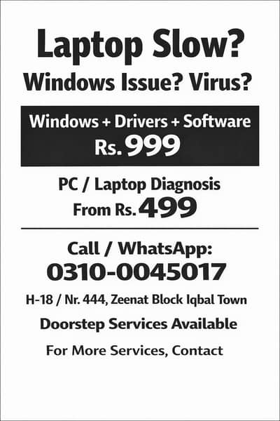Laptop Slow? Windows Install & PC Repair – Lahore