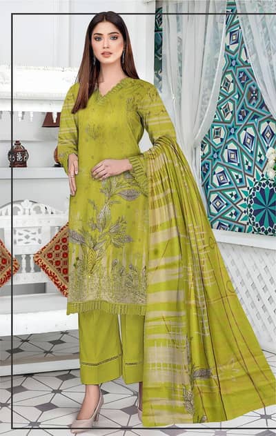 3 PCs Women's Unstitched Embroidered suit