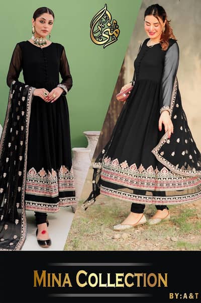 Mina Collection 3Pcs Maxi Set With Embroidered Dupatta